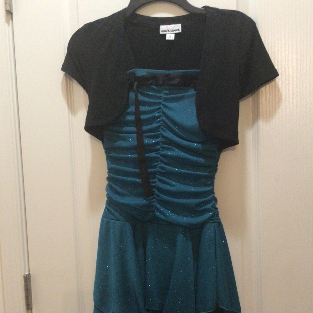 Amy Closet girls dress green and black sparkly layered ruffle bottom Size:12